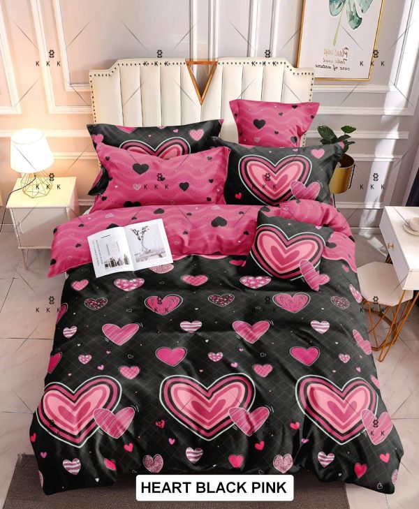 Heart Black Pink - 100% Premium Canadian Cotton Bedsheet