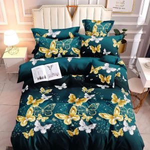 Butterfly Gold Green- 100% Premium Canadian Cotton Bedsheet