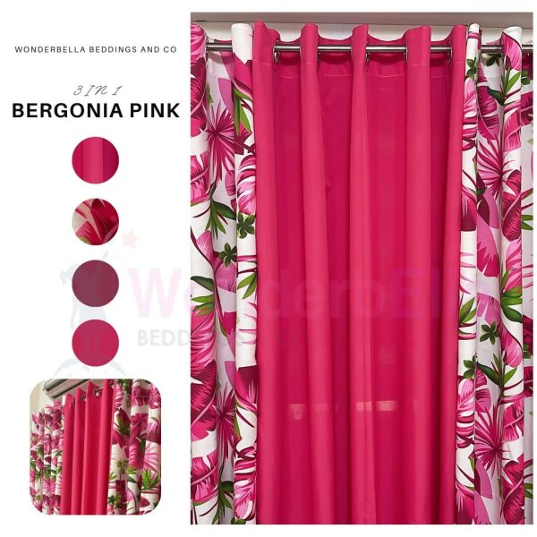 Bergonia Pink - 100% Elegant Cretona Katrina Curtain Set