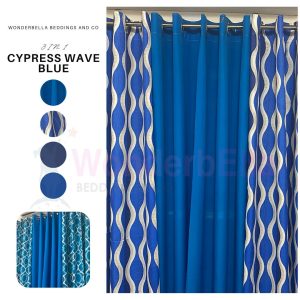 Cypress Wave Blue - 100% Elegant Cretona Katrina Curtain Set