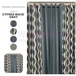 Cypress Wave Gray - 100% Elegant Cretona Katrina Curtain Set