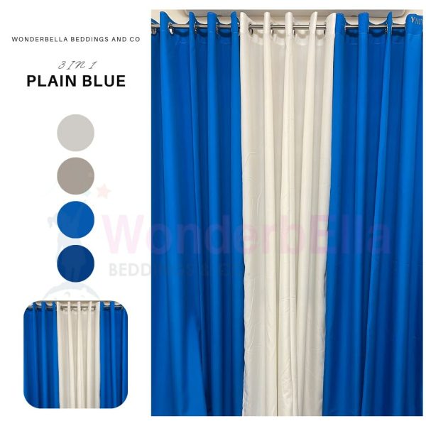 Plain Blue - 100% Elegant Cretona Katrina Curtain Set