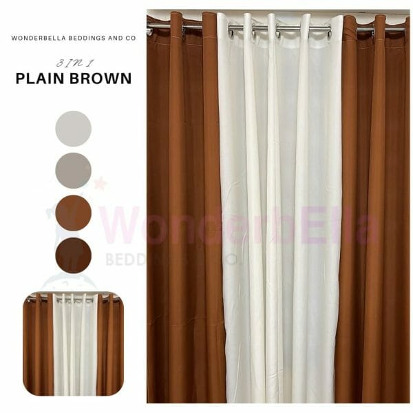 Plain Brown - 100% Elegant Cretona Katrina Curtain Set