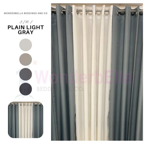 Plain Light Gray - 100% Elegant Cretona Katrina Curtain Set