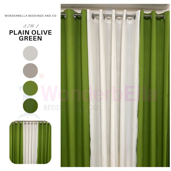 Plain Olive Green - 100% Elegant Cretona Katrina Curtain Set