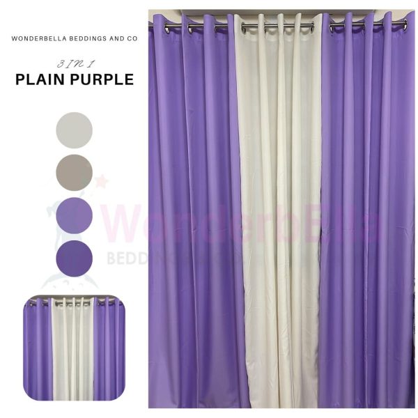 Plain Purple - 100% Elegant Cretona Katrina Curtain Set