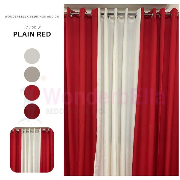 Plain Red - 100% Elegant Cretona Katrina Curtain Set