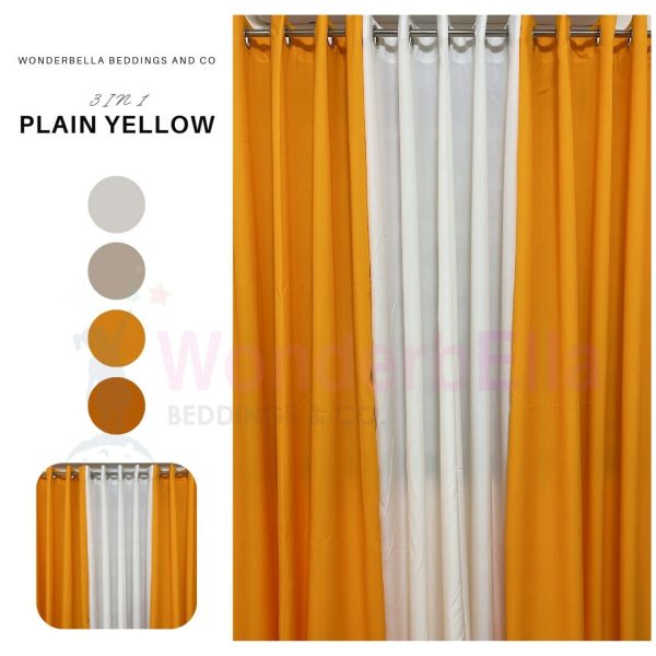 Plain Yellow - 100% Elegant Cretona Katrina Curtain Set