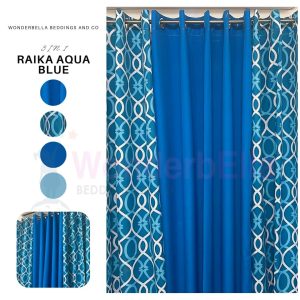 Raika Aqua Blue - 100% Elegant Cretona Katrina Curtain Set