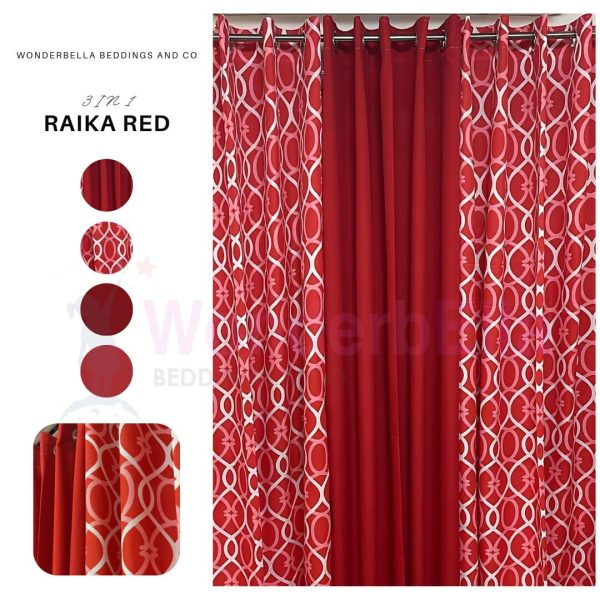 Raika Red - 100% Elegant Cretona Katrina Curtain Set