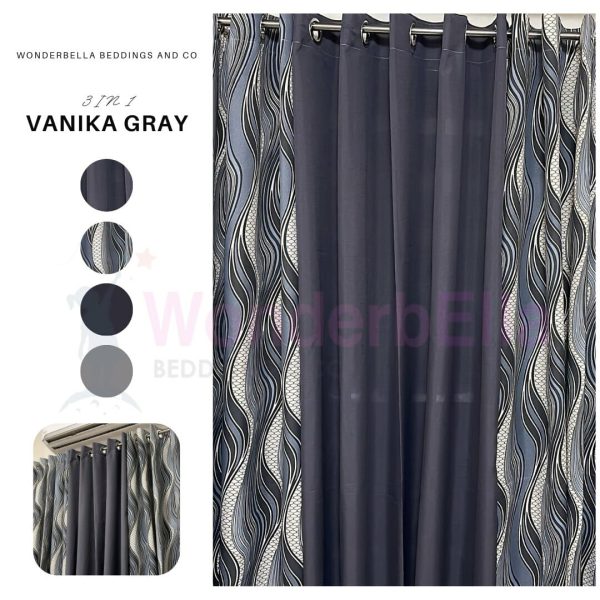 Vanika Gray - 100% Elegant Cretona Katrina Curtain Set