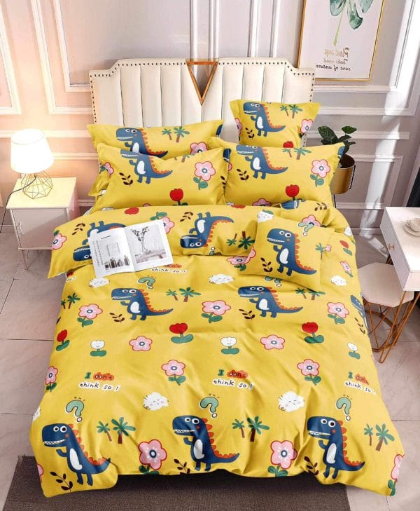 Dino Yellow- 100% Premium Canadian Cotton Bedsheet