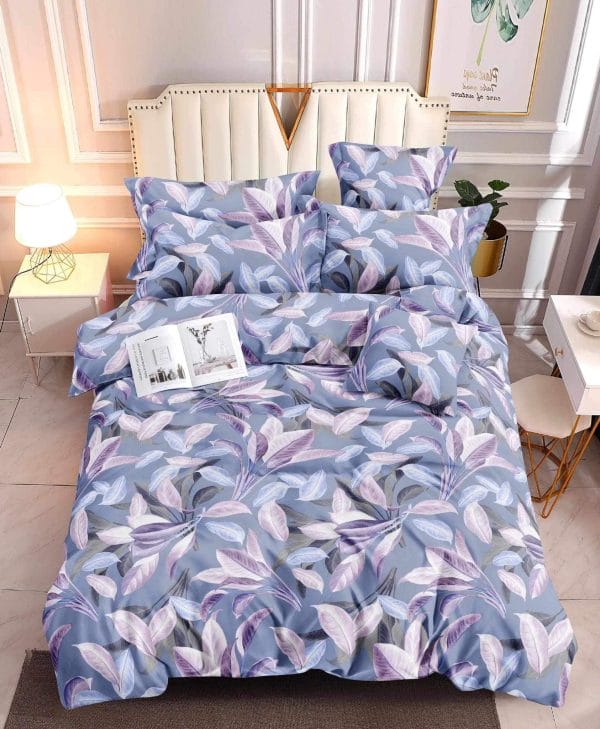 Purple Blue Leaf- 100% Premium Canadian Cotton Bedsheet