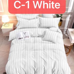 Stripe White Plain- 100% Premium Canadian Cotton Bedsheet