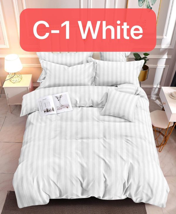 Stripe White Plain- 100% Premium Canadian Cotton Bedsheet