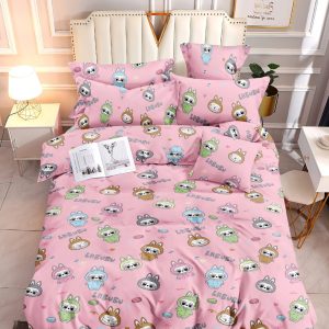 Pink Cartoon Labubu- 100% Premium Canadian Cotton Bedsheet
