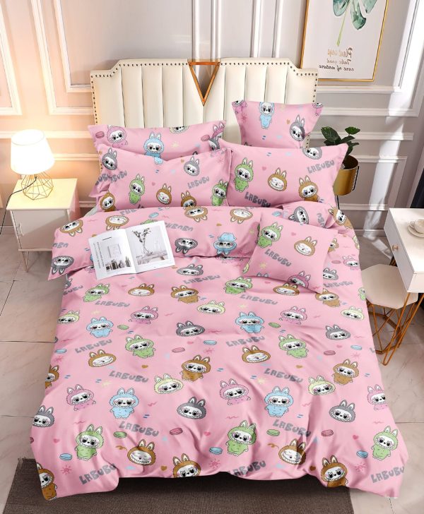 Pink Cartoon Labubu- 100% Premium Canadian Cotton Bedsheet