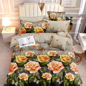 Golden Bloomscape- 100% Premium Canadian Cotton Bedsheet