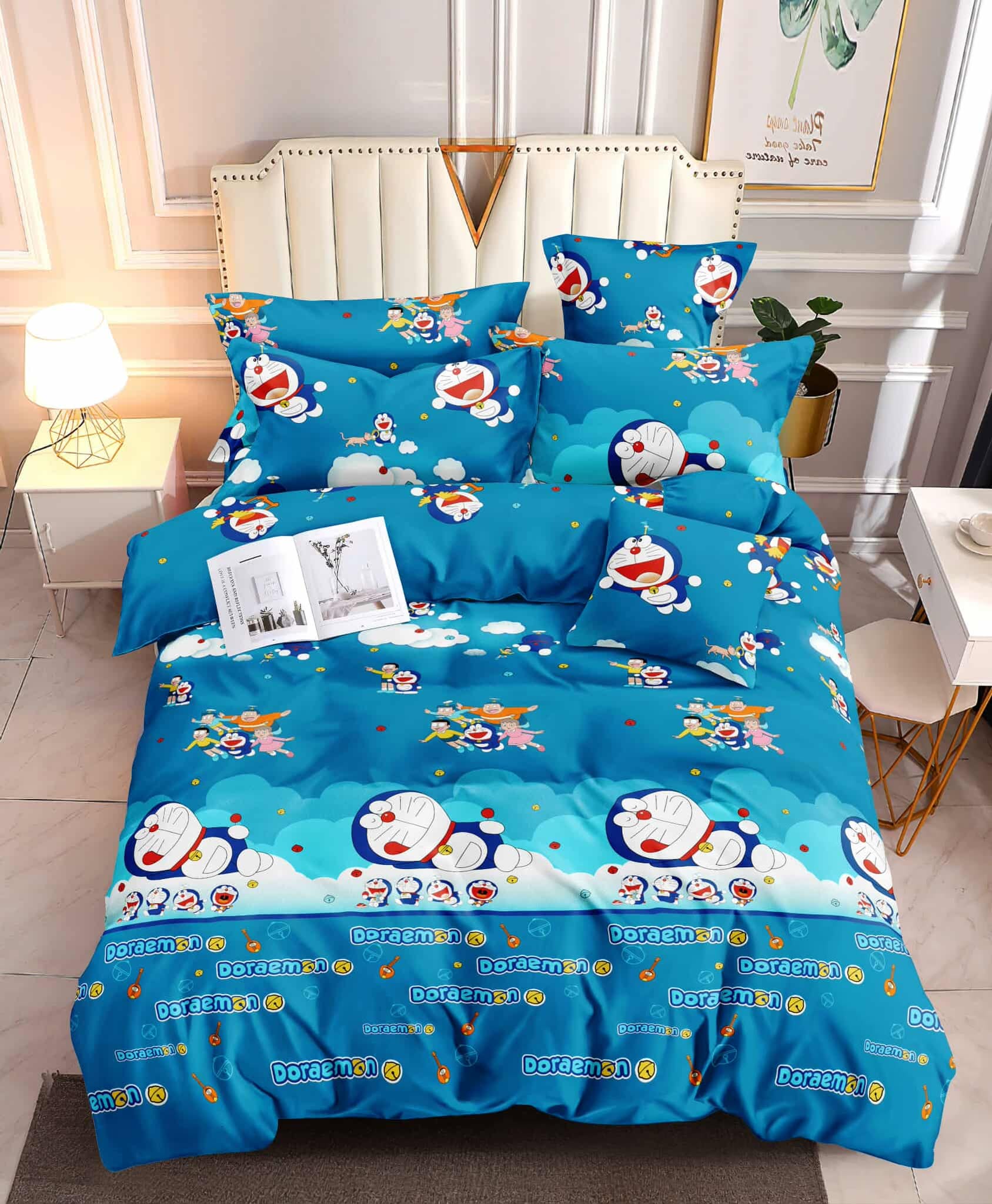 Doraemon Sky Adventures- 100% Premium Canadian Cotton Bedsheet