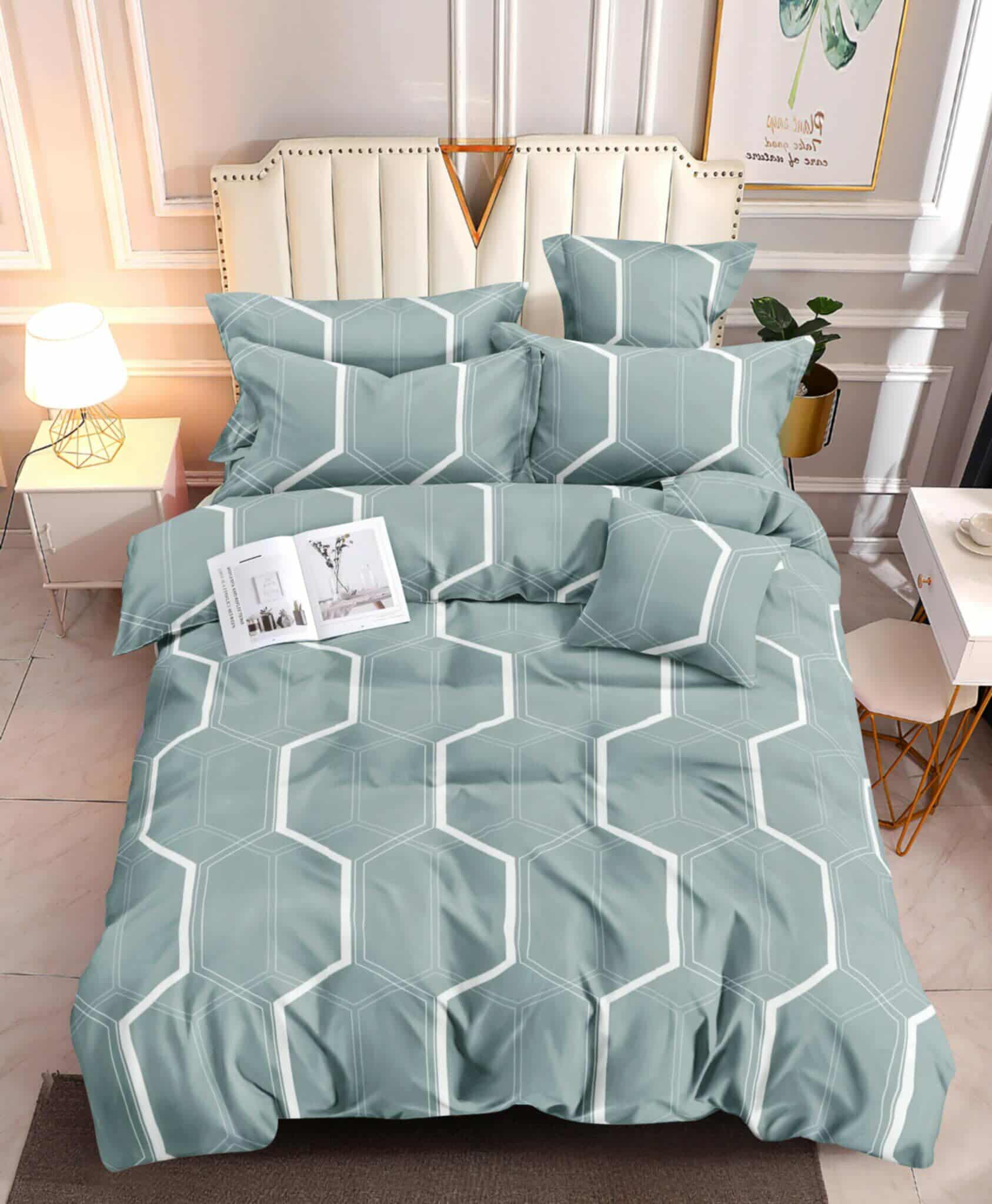 Mint Geometry Grid- 100% Premium Canadian Cotton Bedsheet