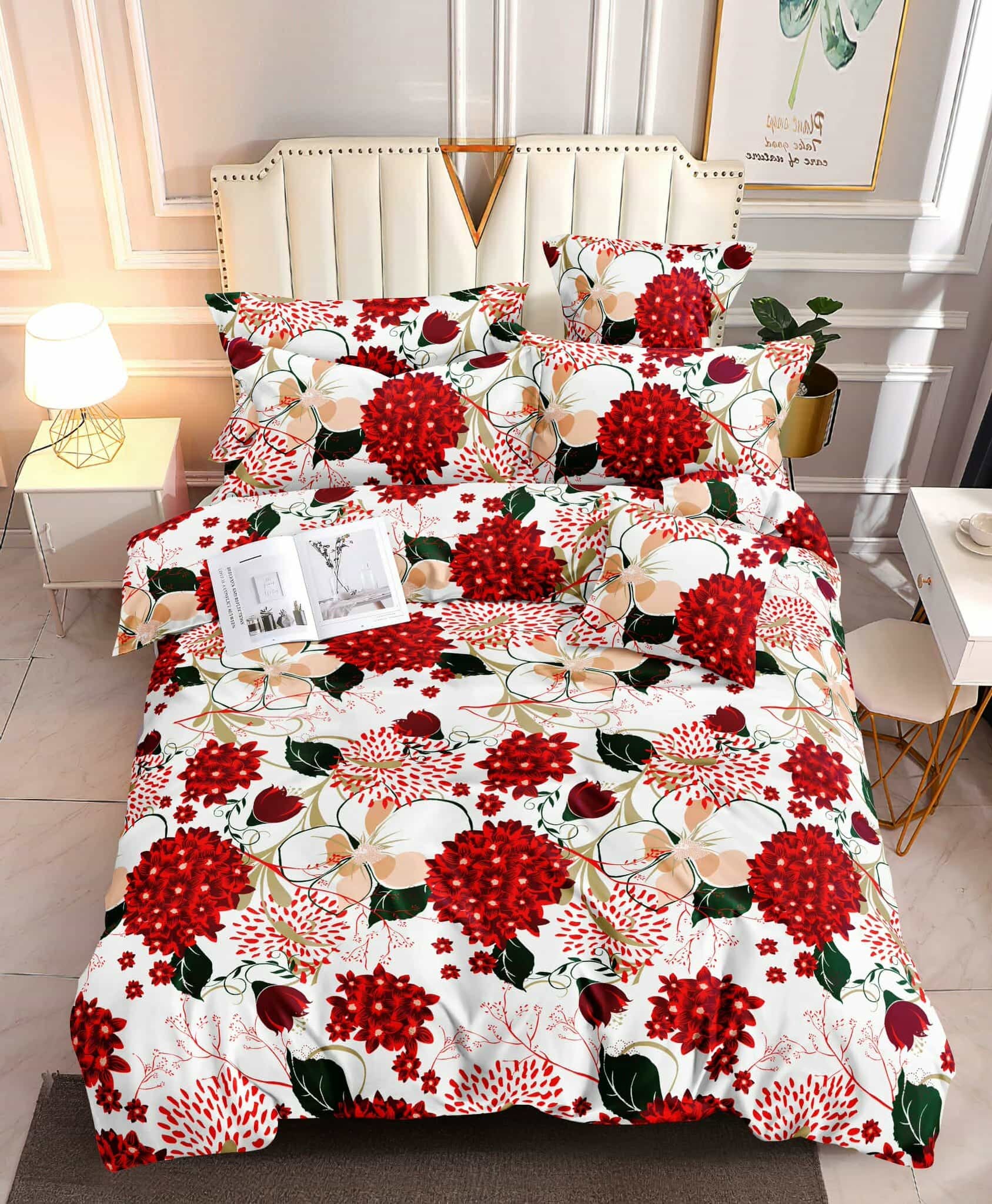 Red Floral Burst- 100% Premium Canadian Cotton Bedsheet