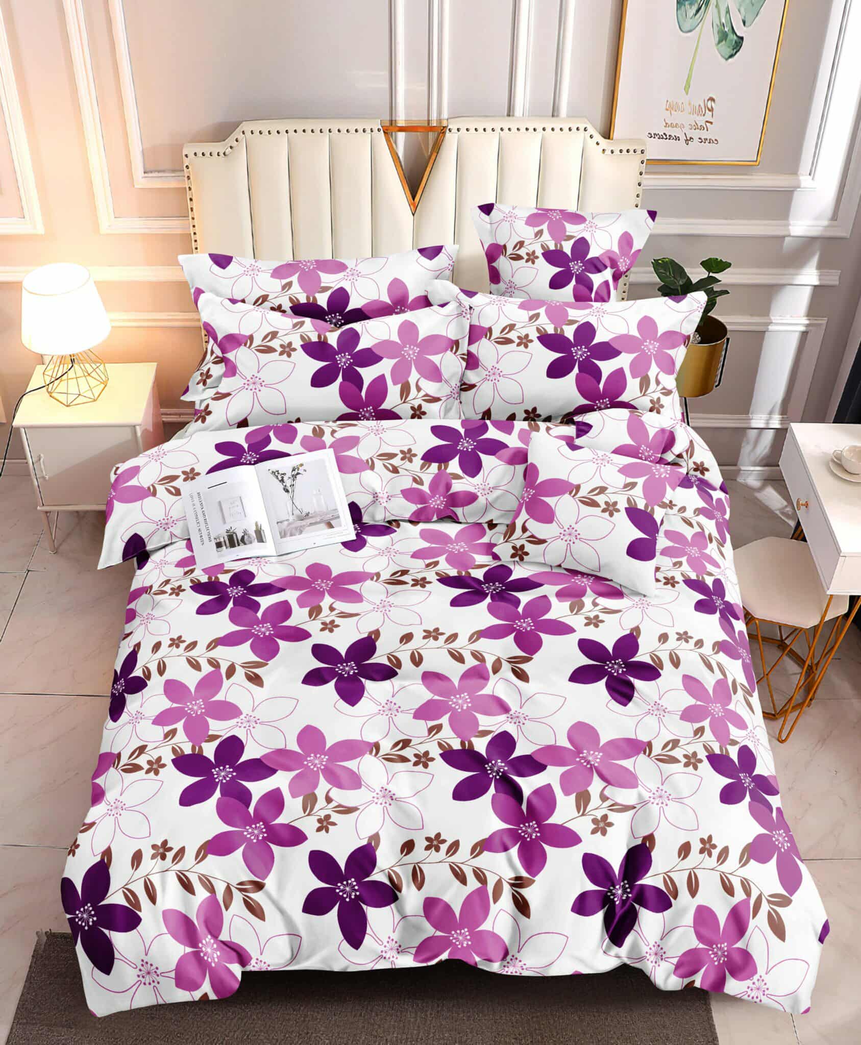 Violet Bloomrush- 100% Premium Canadian Cotton Bedsheet
